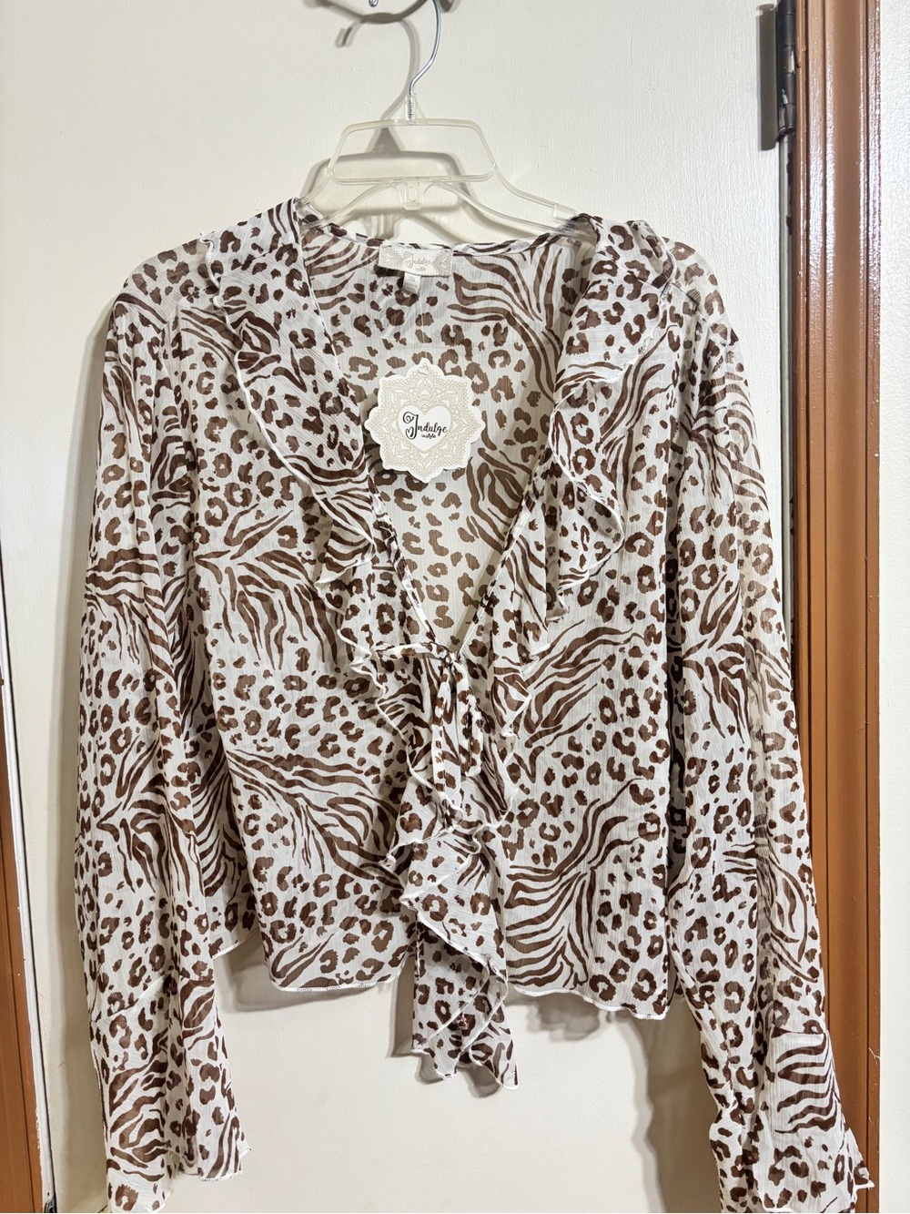 Jules & Leopold Cream Blouse with Brown Leopard Print